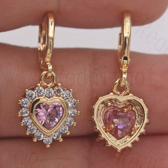 18kt Gold Filled Pink Topaz Heart Earrings - Picture 2 of 4